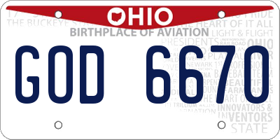 OH license plate GOD6670
