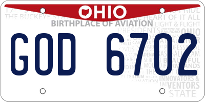 OH license plate GOD6702