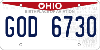 OH license plate GOD6730