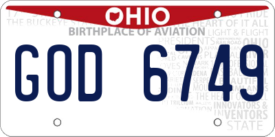OH license plate GOD6749