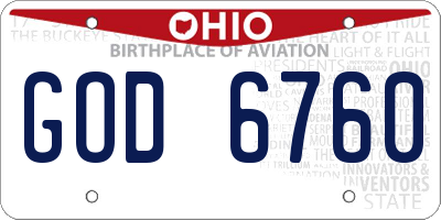 OH license plate GOD6760