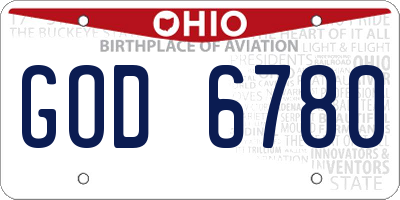 OH license plate GOD6780