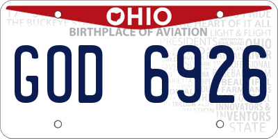 OH license plate GOD6926