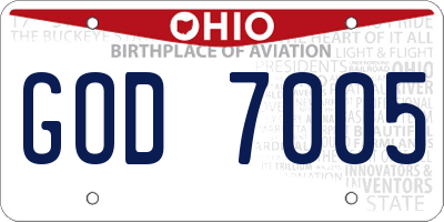 OH license plate GOD7005