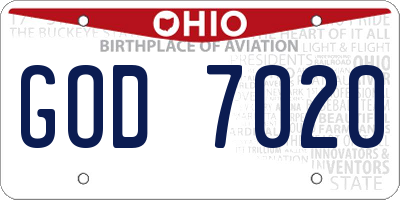 OH license plate GOD7020