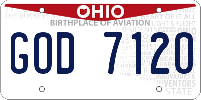 OH license plate GOD7120