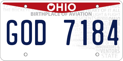 OH license plate GOD7184