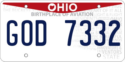 OH license plate GOD7332