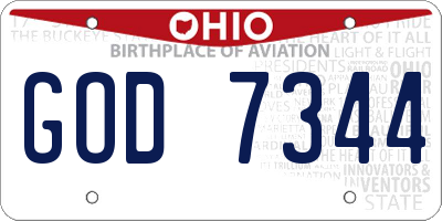 OH license plate GOD7344