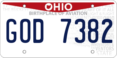 OH license plate GOD7382