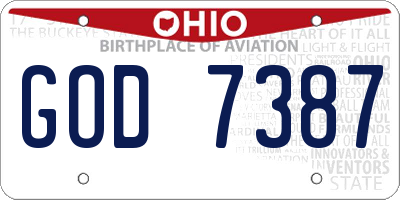 OH license plate GOD7387