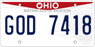 OH license plate GOD7418