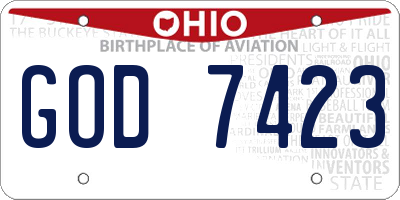 OH license plate GOD7423