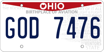 OH license plate GOD7476