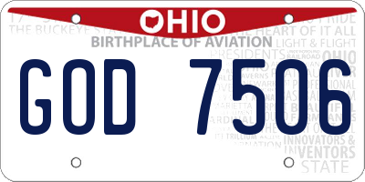 OH license plate GOD7506