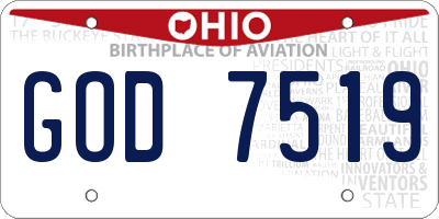 OH license plate GOD7519