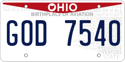 OH license plate GOD7540