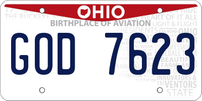OH license plate GOD7623
