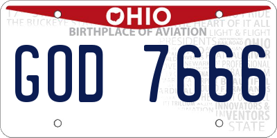 OH license plate GOD7666