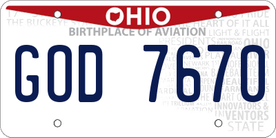 OH license plate GOD7670