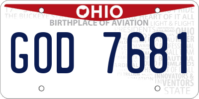 OH license plate GOD7681