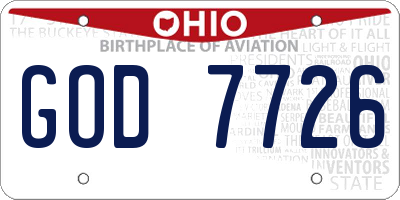 OH license plate GOD7726