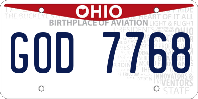 OH license plate GOD7768