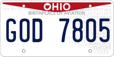 OH license plate GOD7805