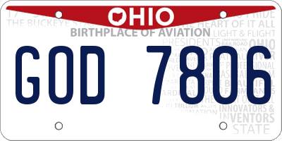 OH license plate GOD7806