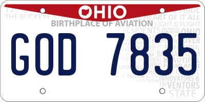 OH license plate GOD7835