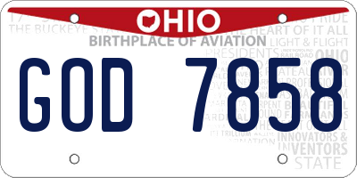 OH license plate GOD7858