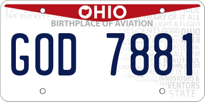 OH license plate GOD7881