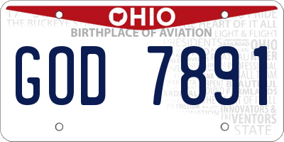 OH license plate GOD7891
