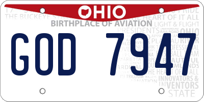 OH license plate GOD7947