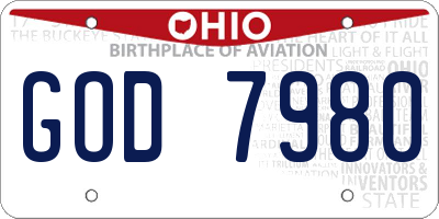 OH license plate GOD7980