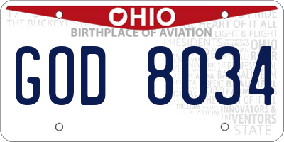 OH license plate GOD8034