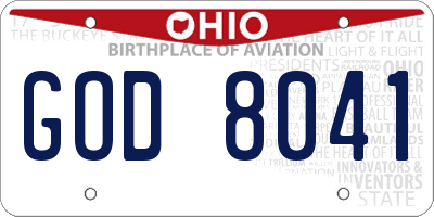 OH license plate GOD8041