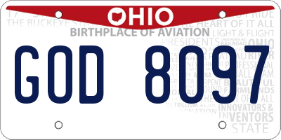 OH license plate GOD8097