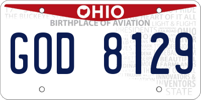 OH license plate GOD8129