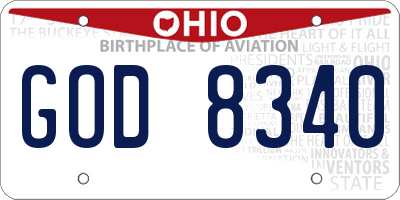 OH license plate GOD8340