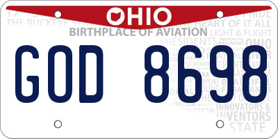 OH license plate GOD8698