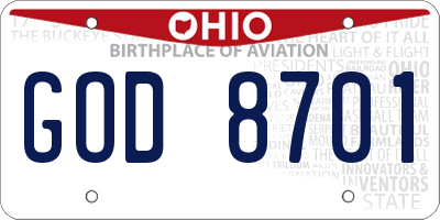 OH license plate GOD8701