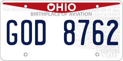 OH license plate GOD8762
