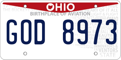 OH license plate GOD8973