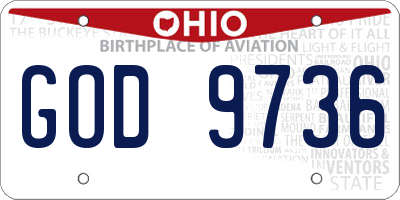 OH license plate GOD9736