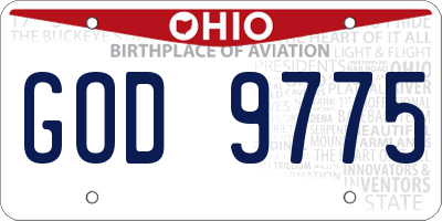 OH license plate GOD9775