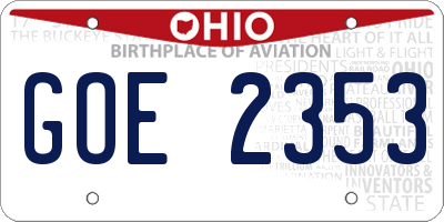 OH license plate GOE2353