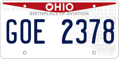 OH license plate GOE2378