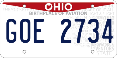 OH license plate GOE2734