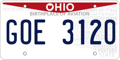 OH license plate GOE3120